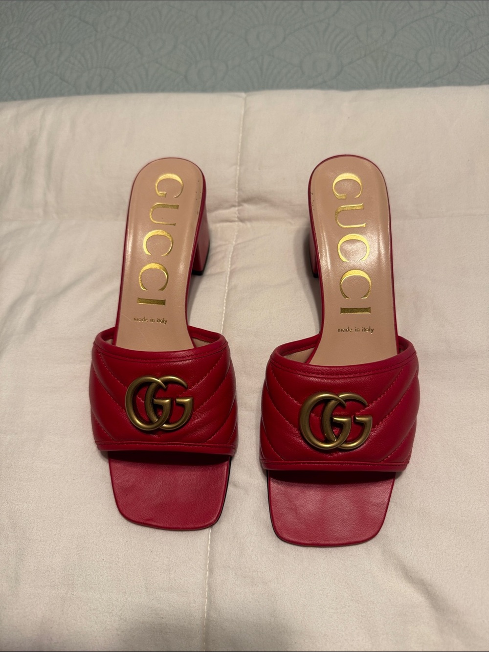 Gucci Red Leather GG Marmont Quilted Slide Mules